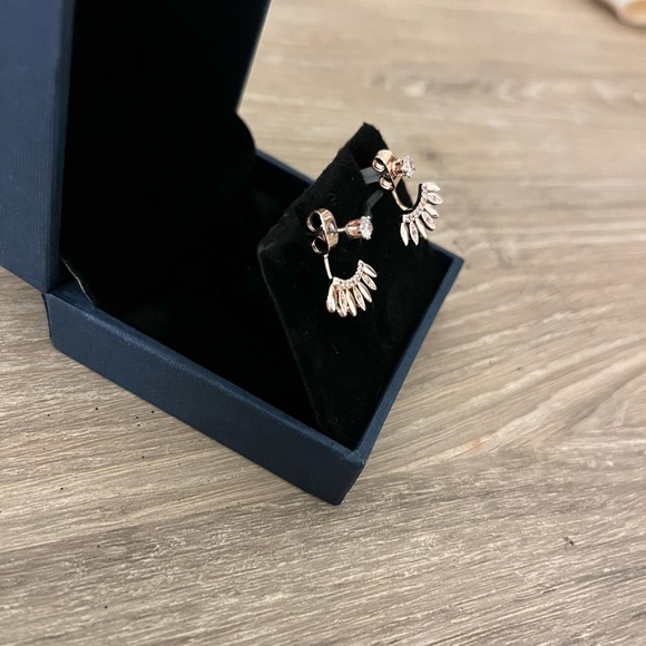 Rose Gold Stud Earrings with Flower Petal Backs - Picture 3 of 3